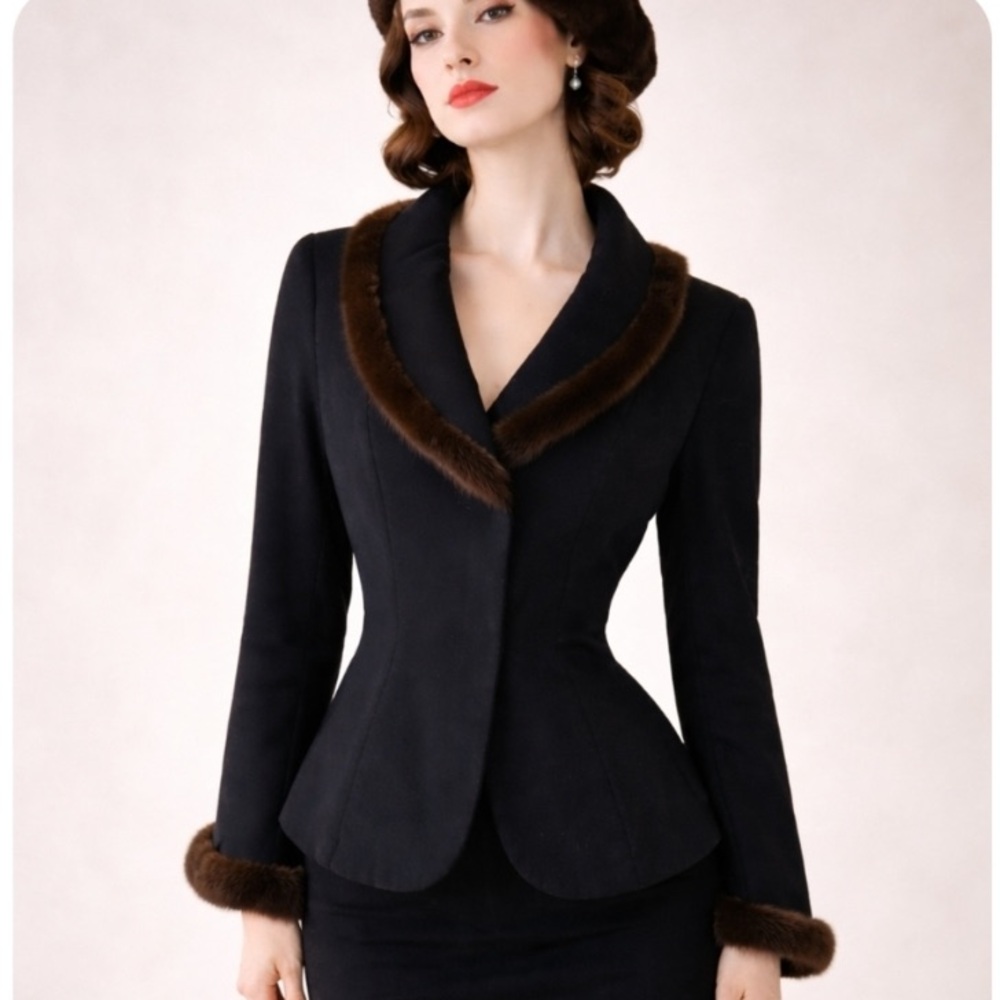 51. Vintage | Tailored fur-trim blazer with corset accent back - FIRM PRICE!